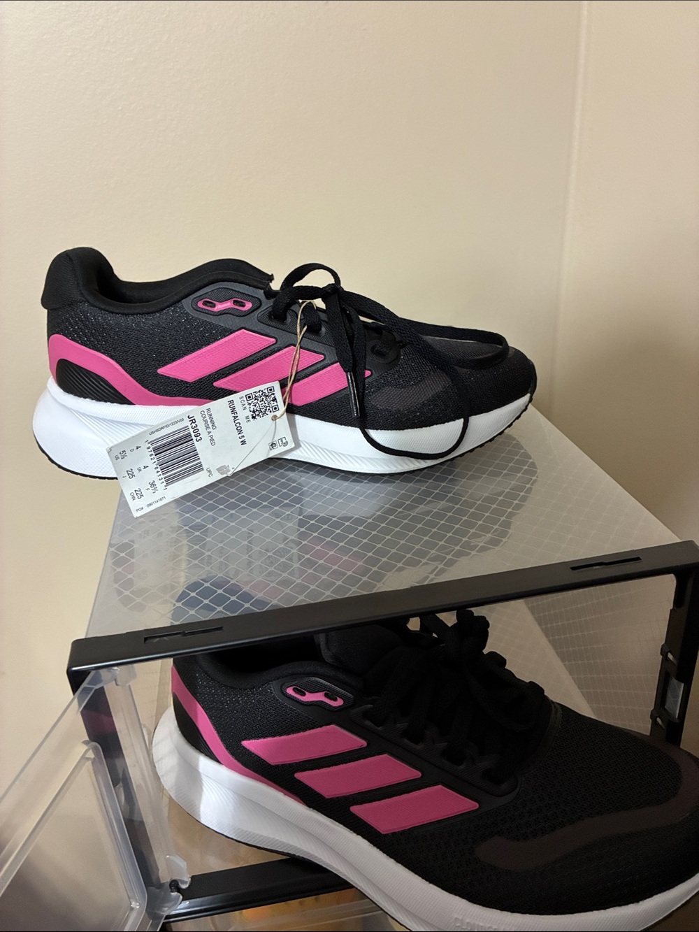 adidas Black and Pink Women's Sneakers with White Midsole